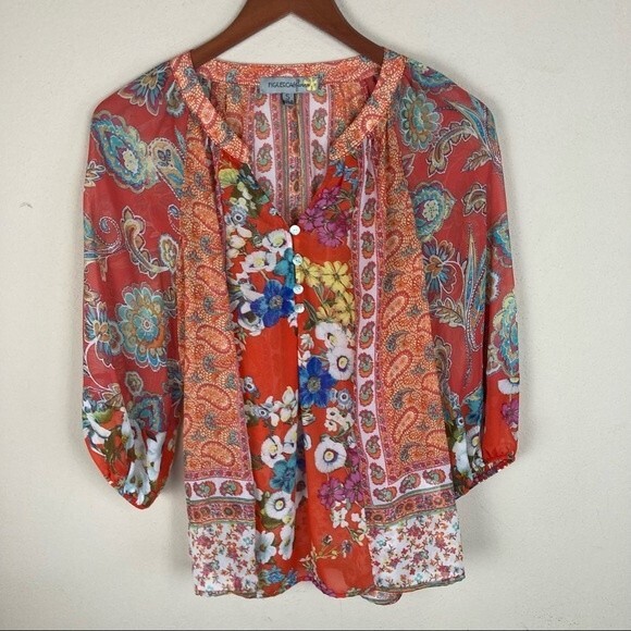 Figueroa&Flower Anthropologie Floral Patterned Tunic Split Neck Size Sm. Womens - Picture 3 of 12